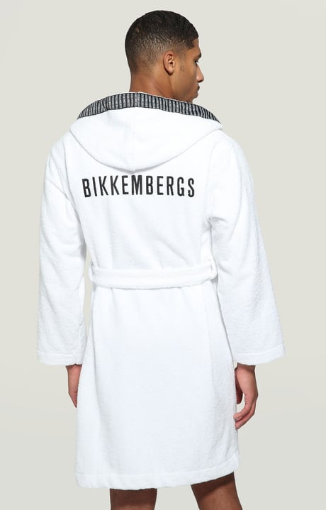 Men's bathrobe with tape, WHITE Men's bathrobe with tape, WHITE, hi-res-1