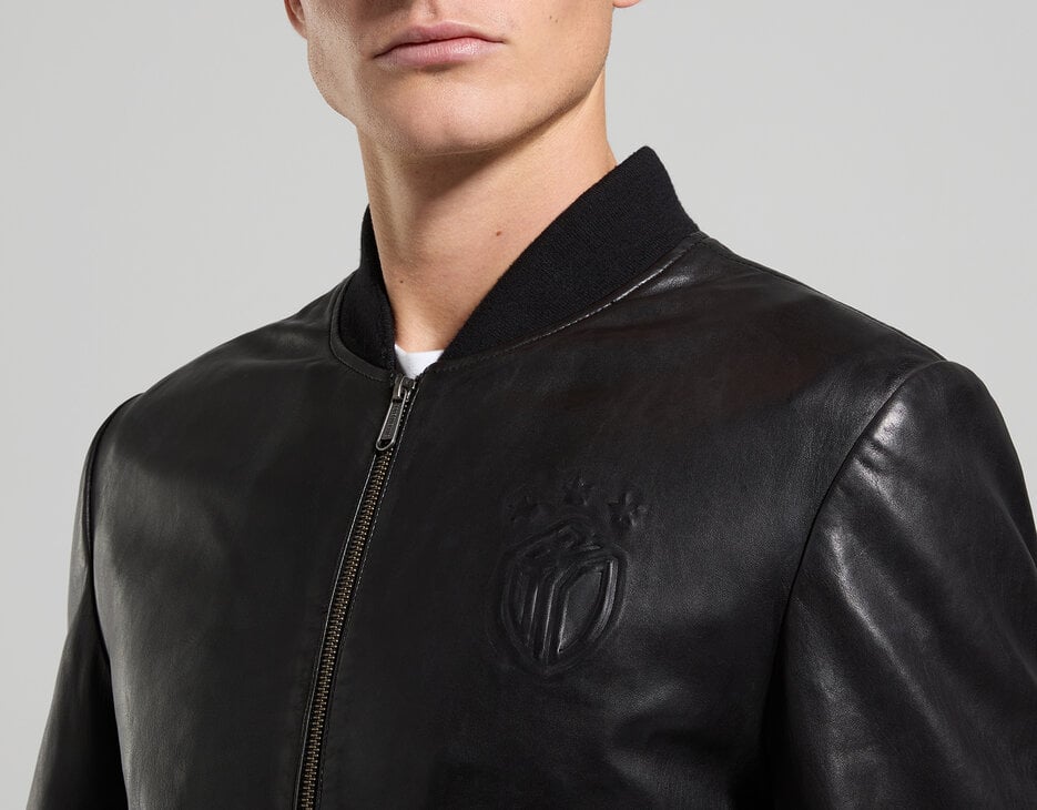 Men's leather bomber jacket, BLACK Men's leather bomber jacket, BLACK, hi-res-1