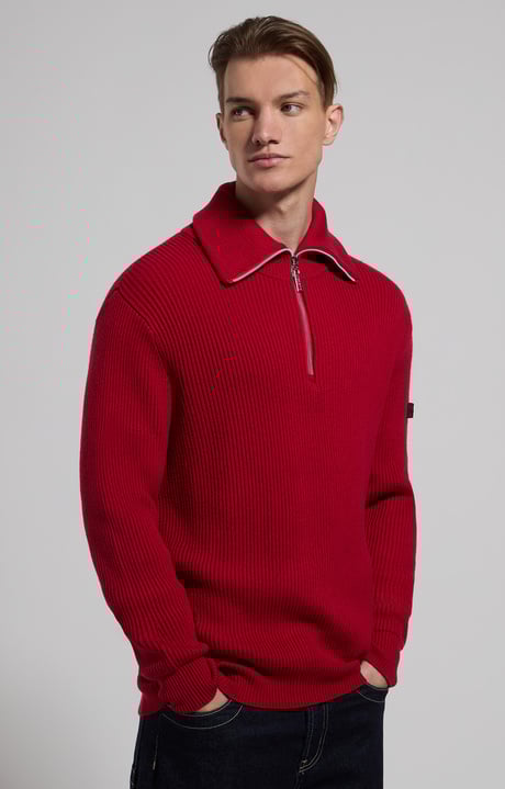 Men’s pullover with zip-up collar, CHILI PEPPER, hi-res-1