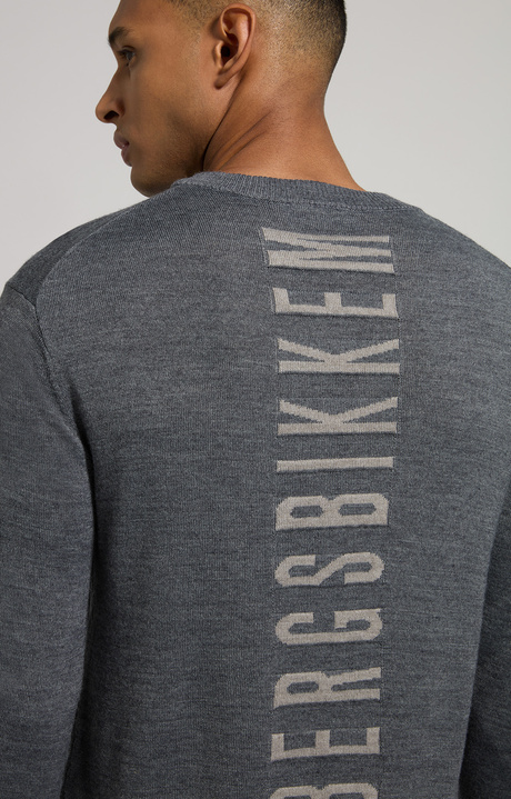 Men's pullover with jacquard logo, GREY MEL. MID, hi-res-1