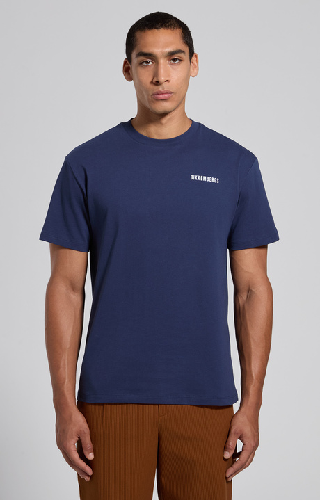 Men's blue cotton T-shirt with sneaker print, BLACK IRIS, hi-res-1