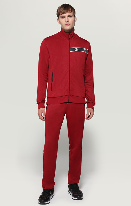Men's zip sweatshirt with tape detail, RED, hi-res-1