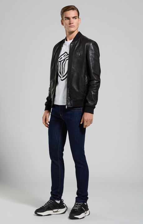 Men's leather bomber jacket, BLACK, hi-res-1