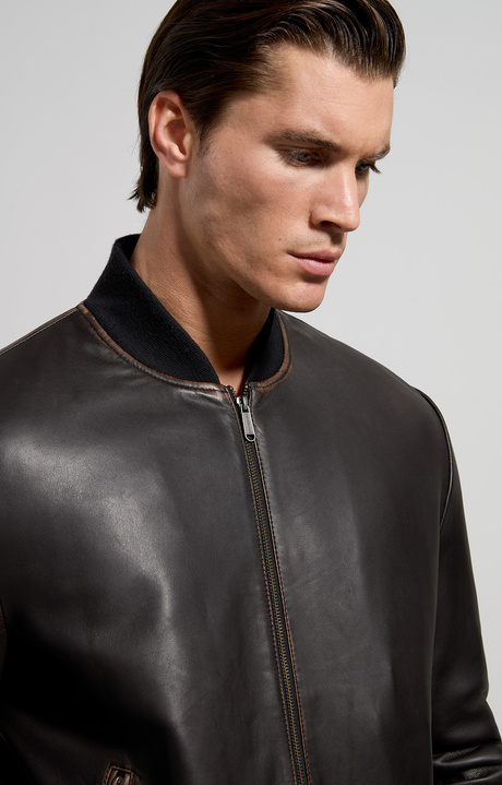Men's leather bomber, BLACK, hi-res-1