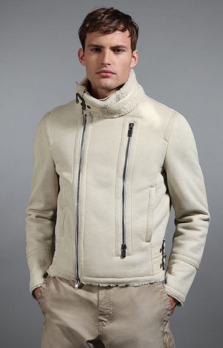 Men's sheepskin biker jacket, WHITE, hi-res-1