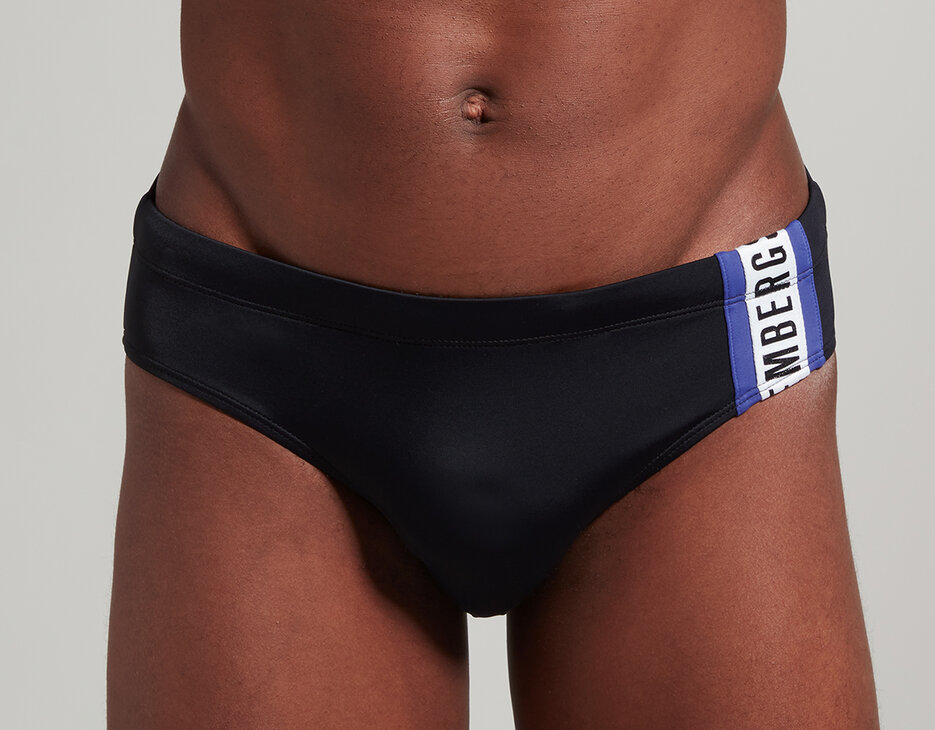 Men's swim briefs with tape, BLACK Men's swim briefs with tape, BLACK, hi-res-1