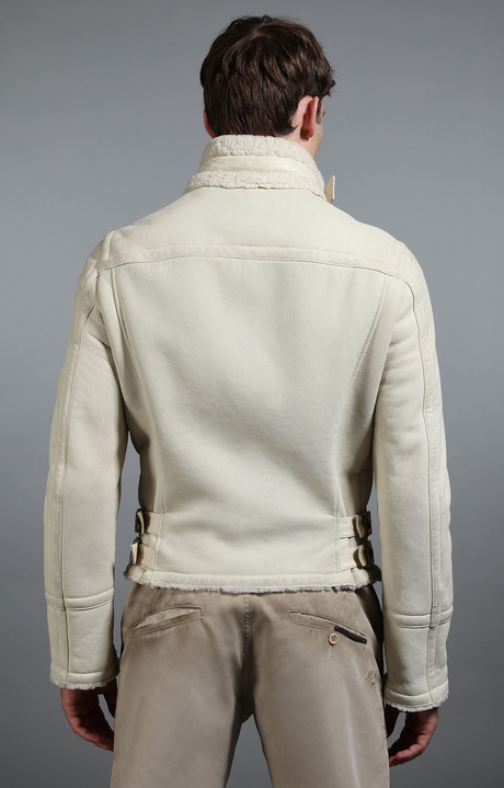 Men's sheepskin biker jacket, WHITE, hi-res-1