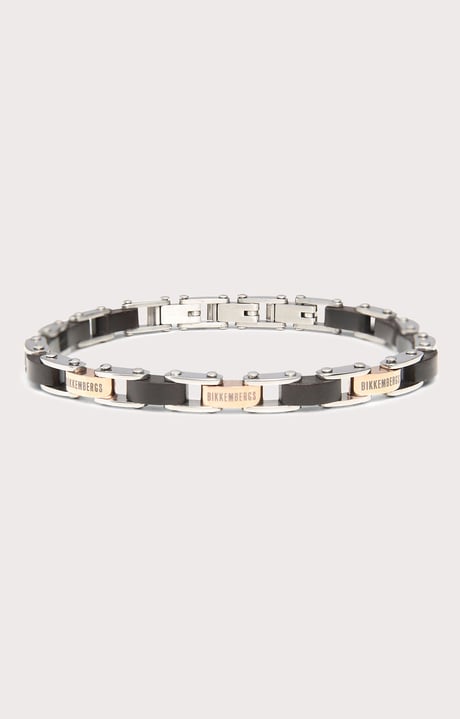 Men's bracelet in ebony and steel, WHITE/ROSE Men's bracelet in ebony and steel, WHITE/ROSE, hi-res-1