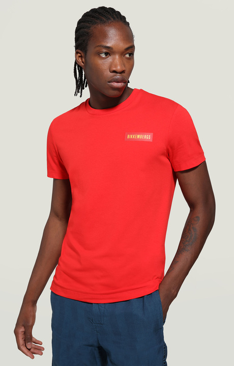 Men's T-shirt with label print, ORANGE, hi-res-1