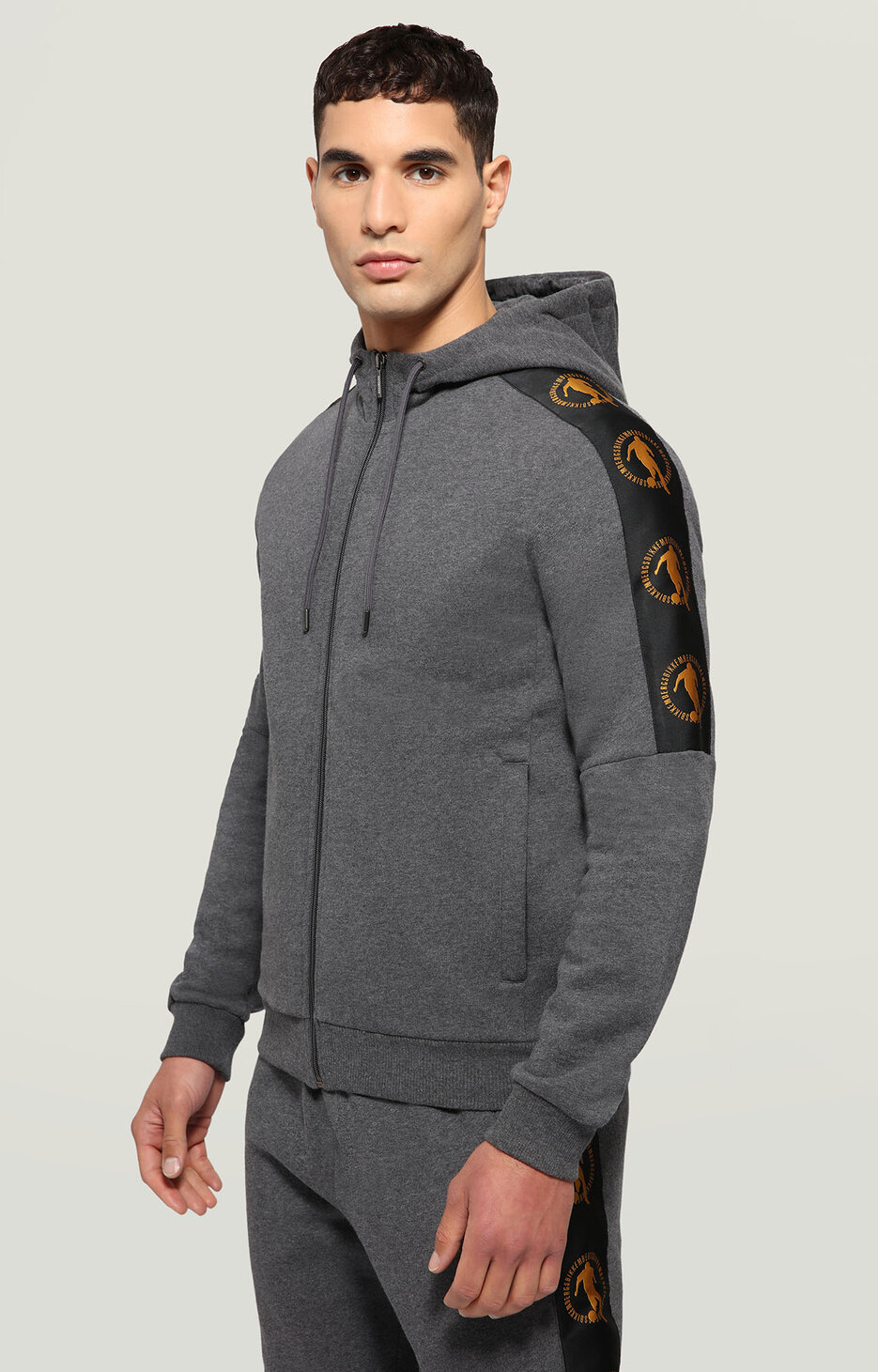 Men's sweatshirt with jacquard tape, DARK GREY MELANGE Men's sweatshirt with jacquard tape, DARK GREY MELANGE, hi-res-1