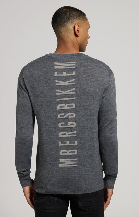 Men's pullover with jacquard logo, GREY MEL. MID, hi-res-1