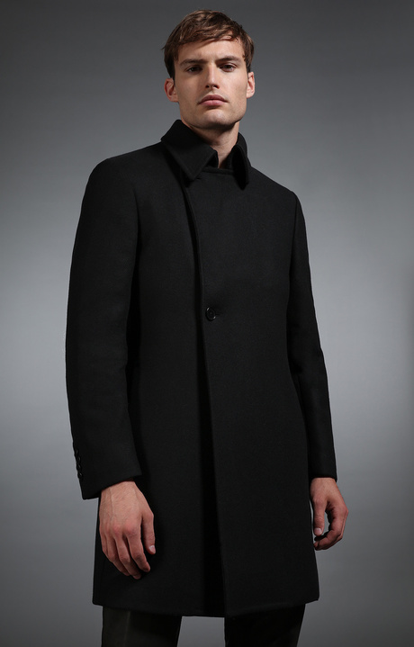 Men's black wool coat, BLACK, hi-res-1