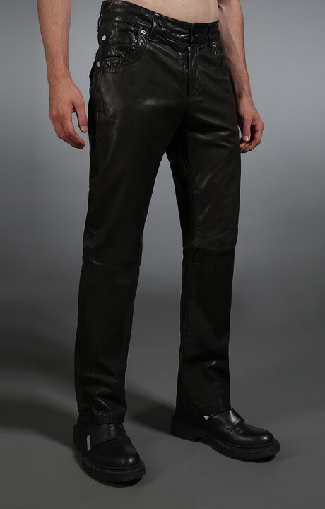 Black Men's black leather jeans