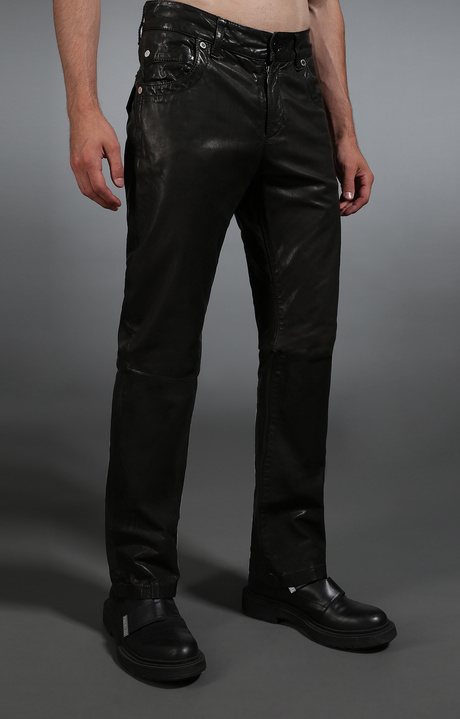 Men's black leather jeans, BLACK, hi-res-1