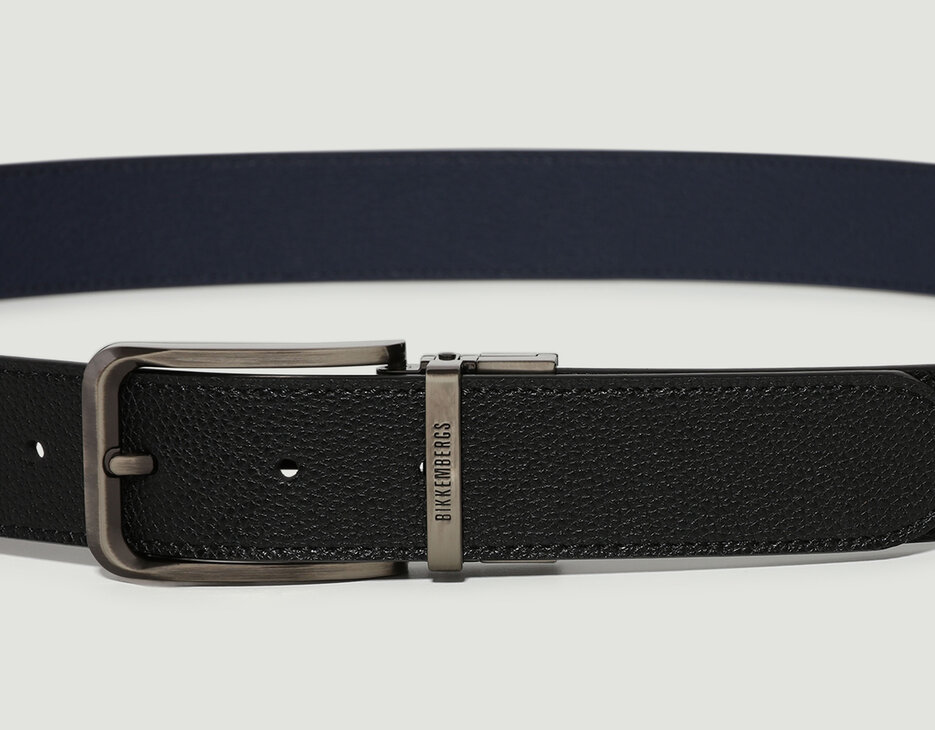 Men's belt in textured leather, BLACK/BLUE, hi-res-1