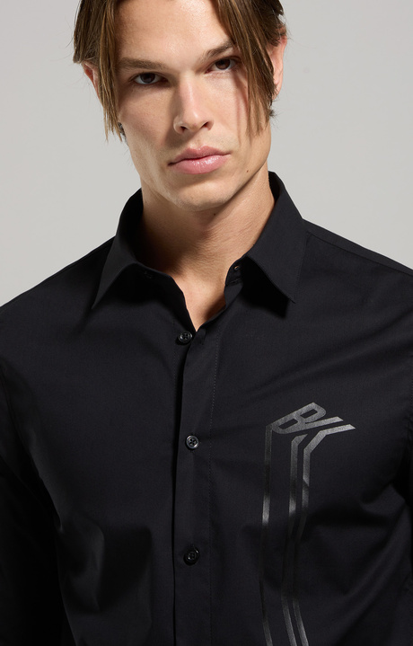 Camicia uomo stampata slim fit, BLACK, hi-res-1