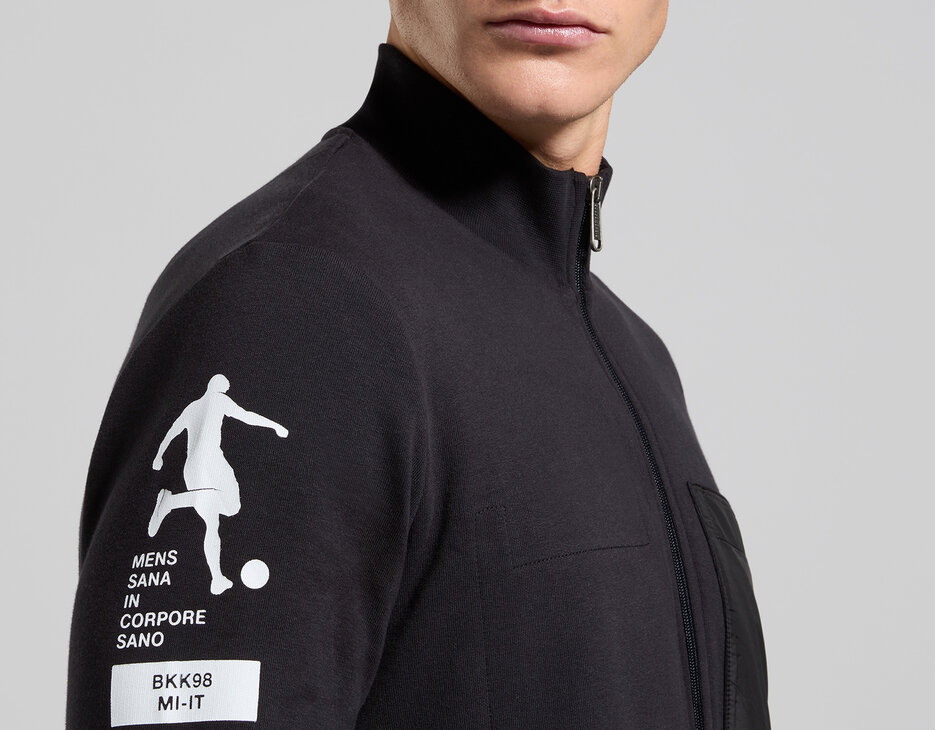 Men's sweatshirt with nylon details, BLACK Men's sweatshirt with nylon details, BLACK, hi-res-1