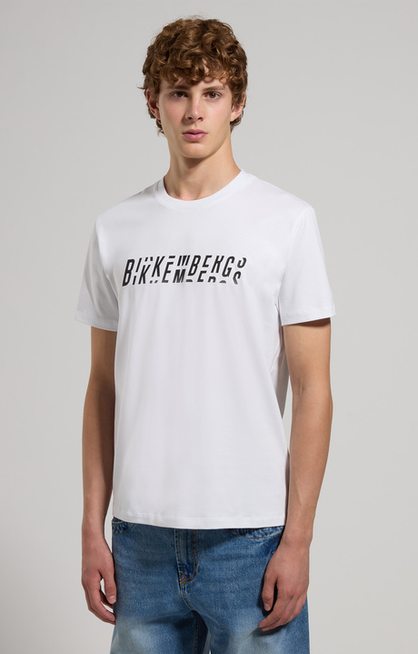 Slim fit men’s T-shirt with deconstructed logo, WHITE, hi-res-1