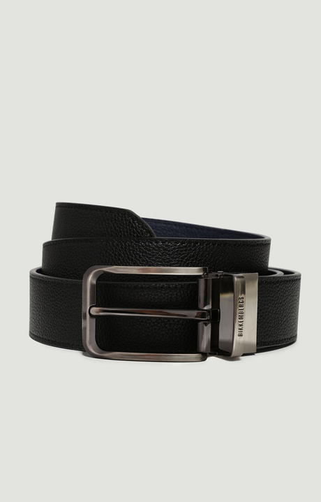 Men's belt in textured leather, BLACK/BLUE, hi-res-1