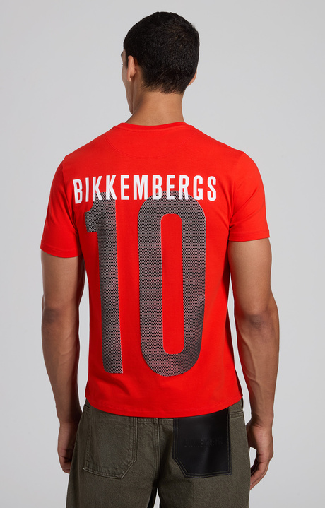 Men's red slim fit stretch jersey T-shirt, FIERY RED, hi-res-1