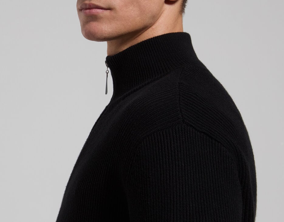 Men’s sweater with zip fastening, BLACK Men’s sweater with zip fastening, BLACK, hi-res-1