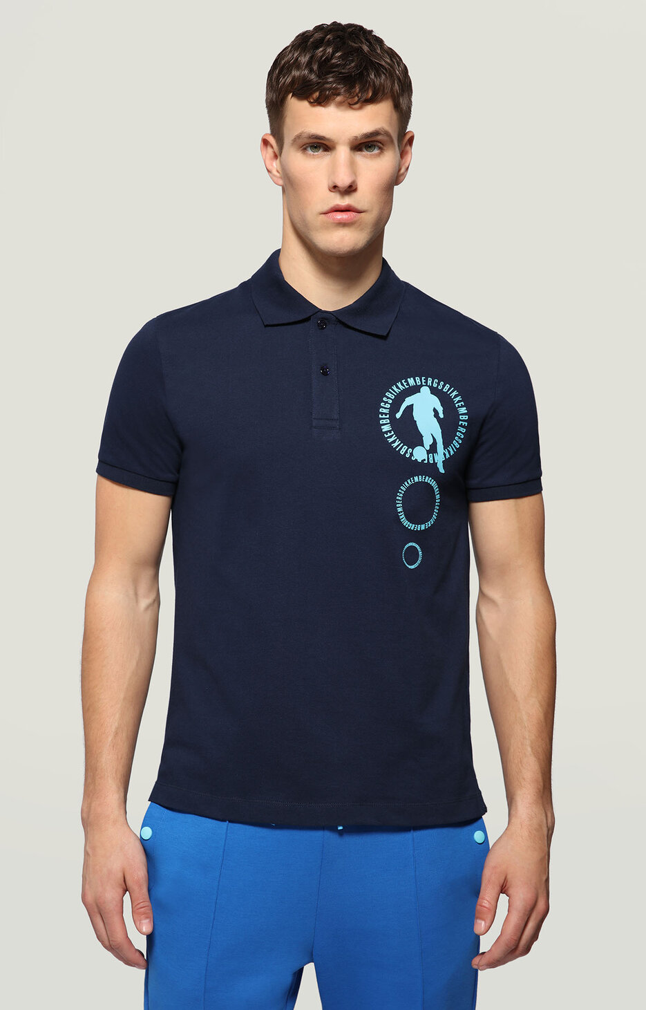 Men's polo shirt with textured print, BLUE Men's polo shirt with textured print, BLUE, hi-res-1