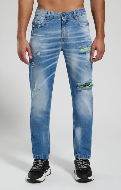 Men's jeans with contrast details, L8 BLUE DENIM, hi-res-1