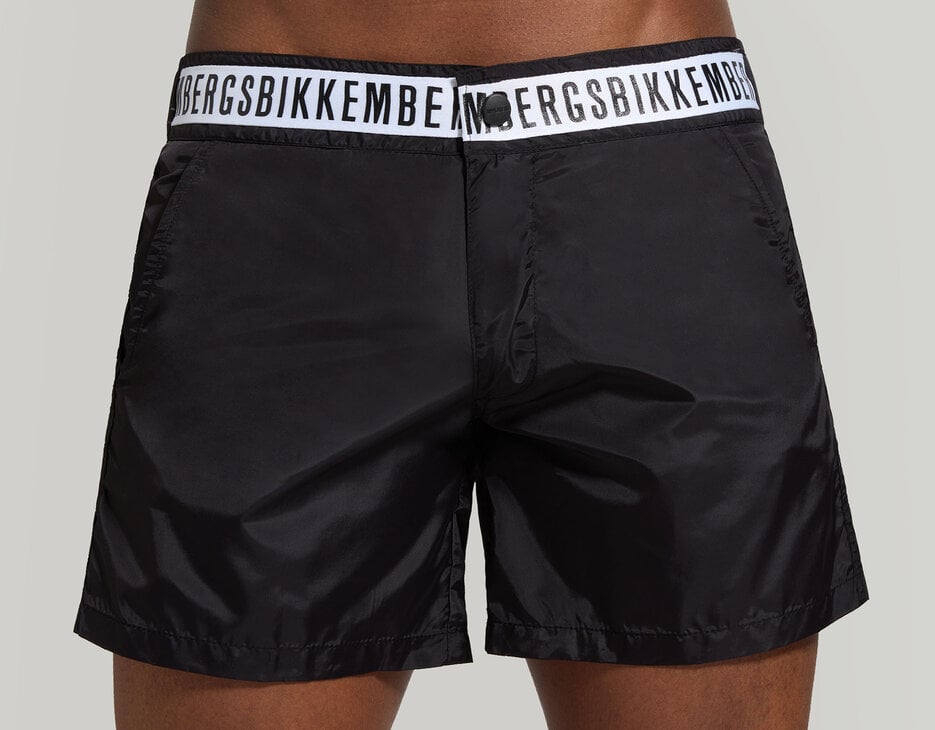 Men's swim shorts with tape, BLACK Men's swim shorts with tape, BLACK, hi-res-1
