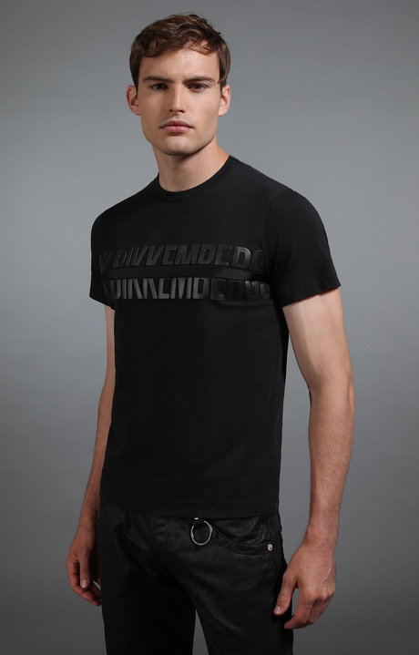 T-shirt uomo nera in cotone, BLACK, hi-res-1