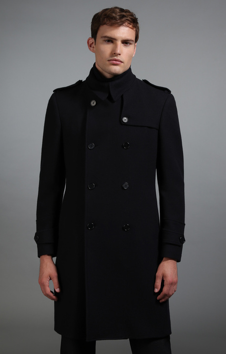 Men's navy double breasted coat, NAVY, hi-res-1