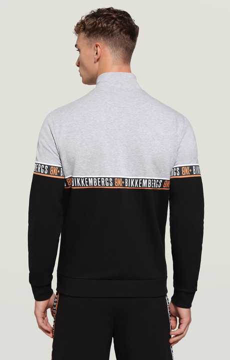 Men's sweatshirt with jacquard tape, GREY MELANGE/BLACK, hi-res-1