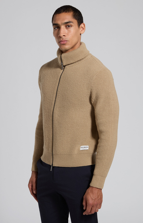 Men's beige wool zip-up cardigan, TWILL, hi-res-1