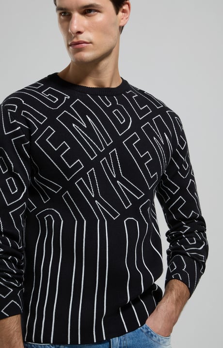 Men's jacquard knit pullover, BLACK Men's jacquard knit pullover, BLACK, hi-res-1