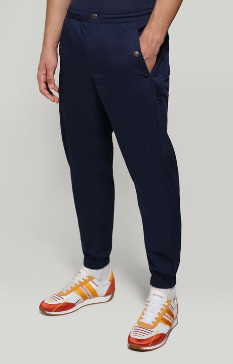 Men's pants with elastic belt, BLUE Men's pants with elastic belt, BLUE, hi-res-1
