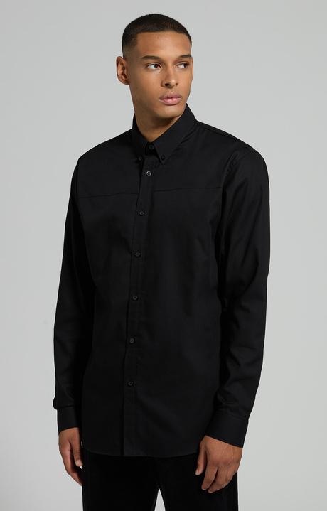 Men's shirt with embroidery and intarsia, METEORITE BLACK, hi-res-1