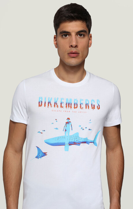 bikkembergs Men's White T-shirt with ocean print