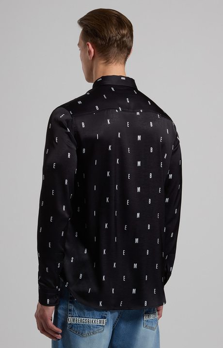 Slim fit men’s satin shirt, BLACK, hi-res-1