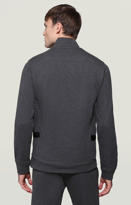 Men's sweatshirt with zipper and jacquard tape, DARK GREY MELANGE, hi-res-1