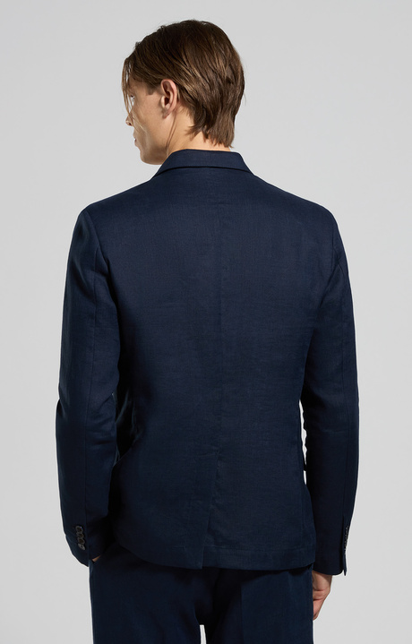 Slim fit men's jacket in linen, BLACK IRIS, hi-res-1