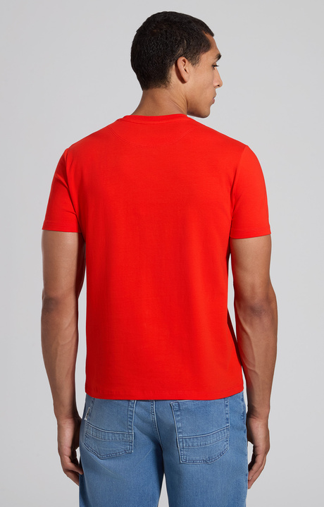 Men's red slim fit stretch jersey T-shirt with reflective print, FIERY RED, hi-res-1