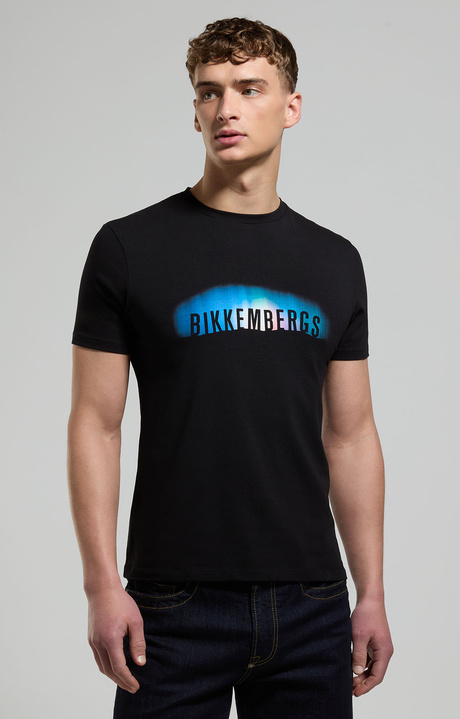 Men's T-shirt with neon print, BLACK, hi-res-1