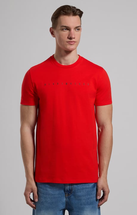 Slim fit men’s T-shirt with reflective print, FIERY RED Slim fit men’s T-shirt with reflective print, FIERY RED, hi-res-1