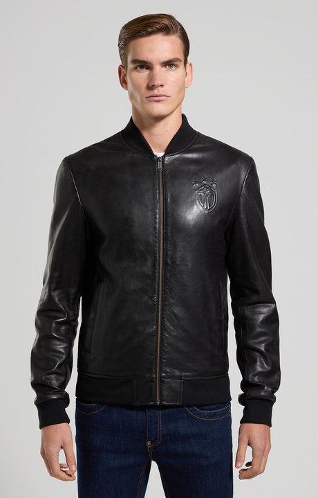 Men's leather bomber jacket, BLACK, hi-res-1