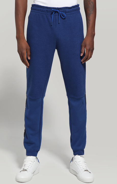 Men's fleece joggers with contrast inserts, BLUE, hi-res-1