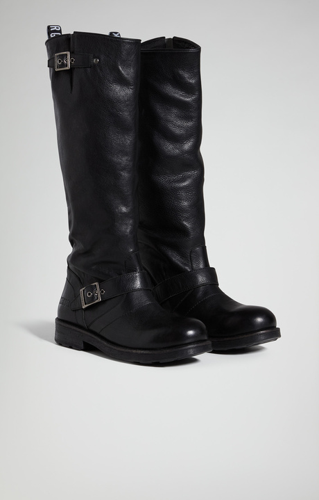 Women's Vintage W distressed leather knee-high boots, BLACK, hi-res-1