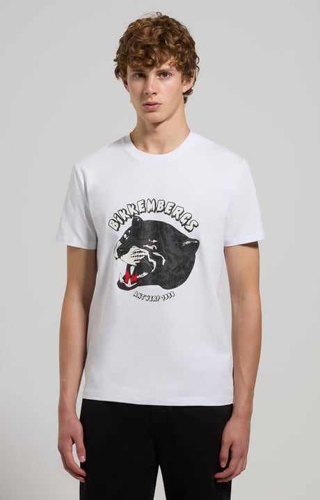 Slim fit men’s T-shirt with jaguar print, WHITE Slim fit men’s T-shirt with jaguar print, WHITE, hi-res-1