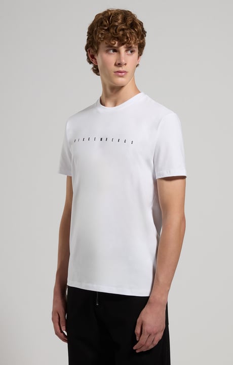 Slim fit men’s T-shirt with reflective print, WHITE Slim fit men’s T-shirt with reflective print, WHITE, hi-res-1