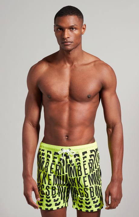 Men's boardshorts with all-over logo, YELLOW FLUO Men's boardshorts with all-over logo, YELLOW FLUO, hi-res-1