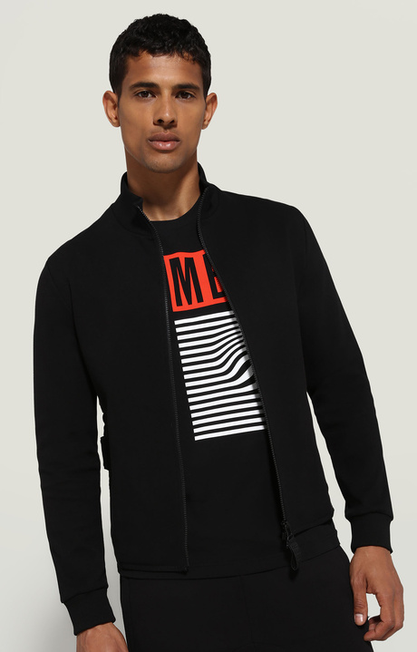 Men's sweatshirt with quilted back, BLACK, hi-res-1