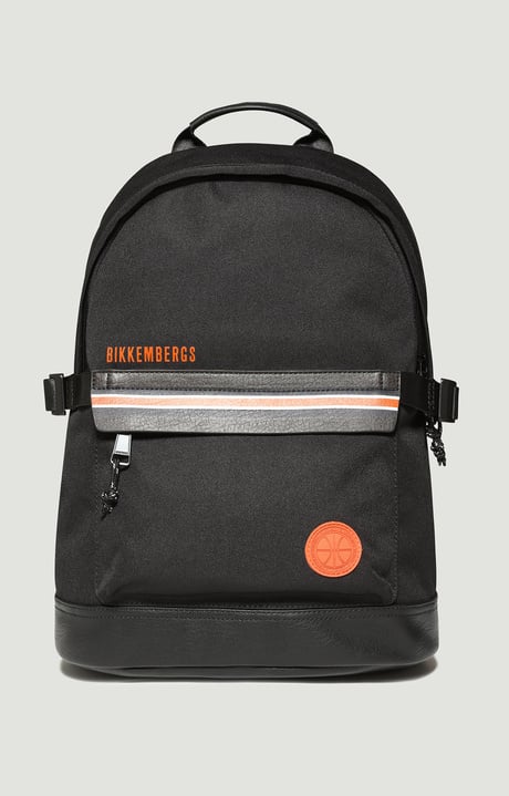 Men's Backpack Bounce in technical fabric, BLACK/ORANGE Men's Backpack Bounce in technical fabric, BLACK/ORANGE, hi-res-1